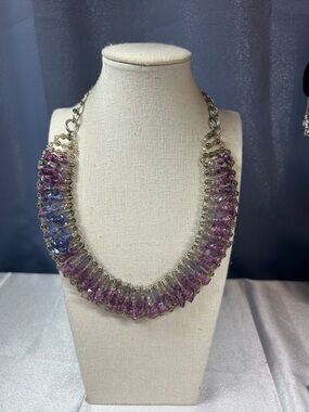 Talbots Beaded Purple Faux Amethyst Statement Necklace